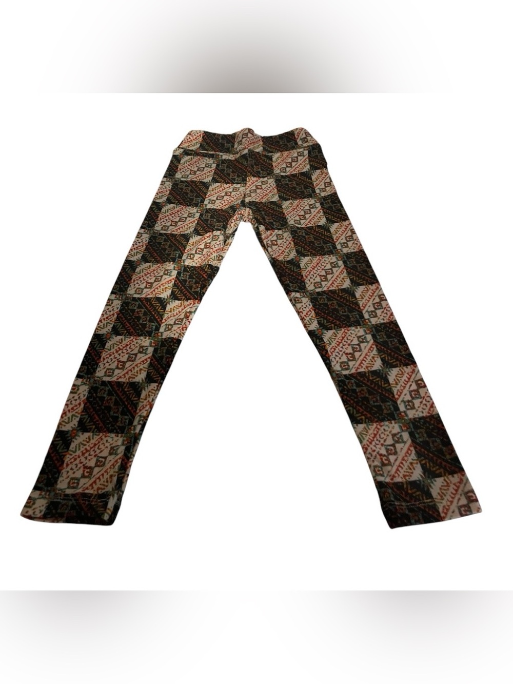 LuLaRoe Geometric Aztec Print Leggings in Cream, Black & Rust Accents S/M